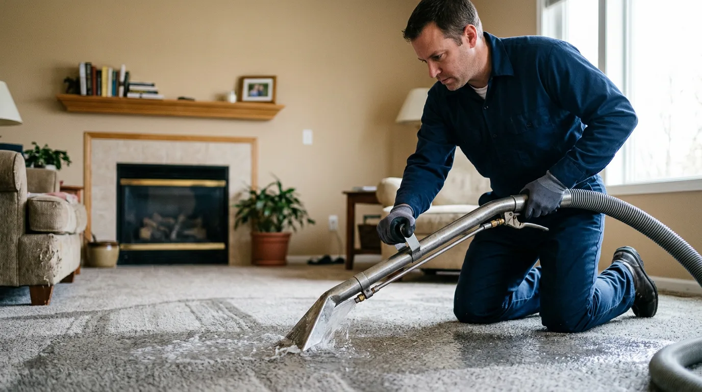 Water damage restoration technician working near Spiceland, IN